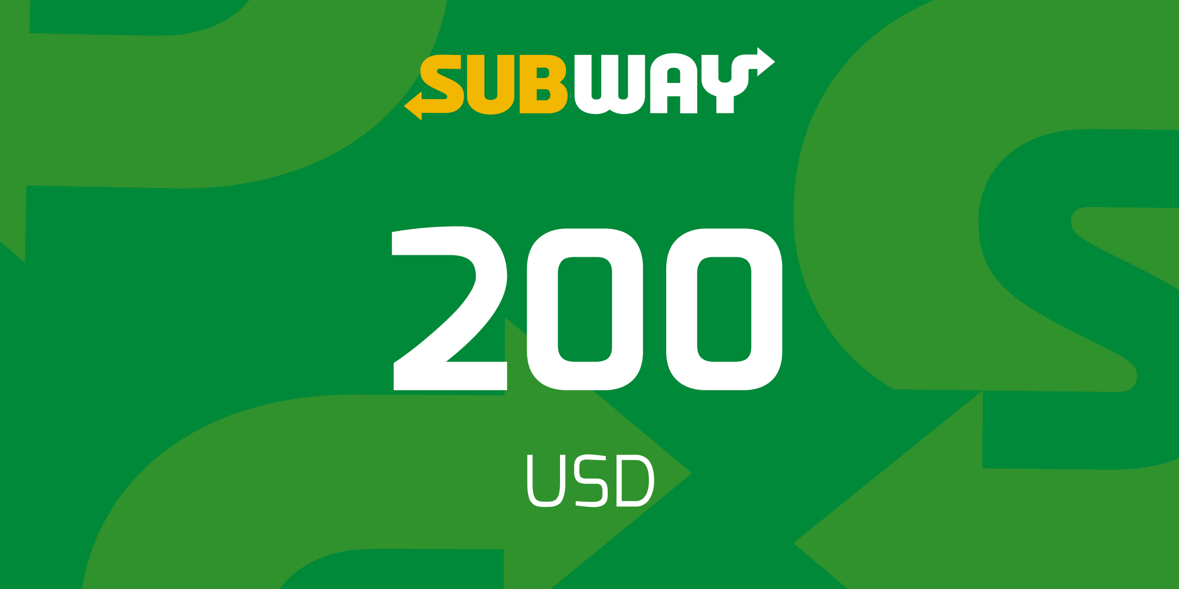 Subway Gift Card 200 USD