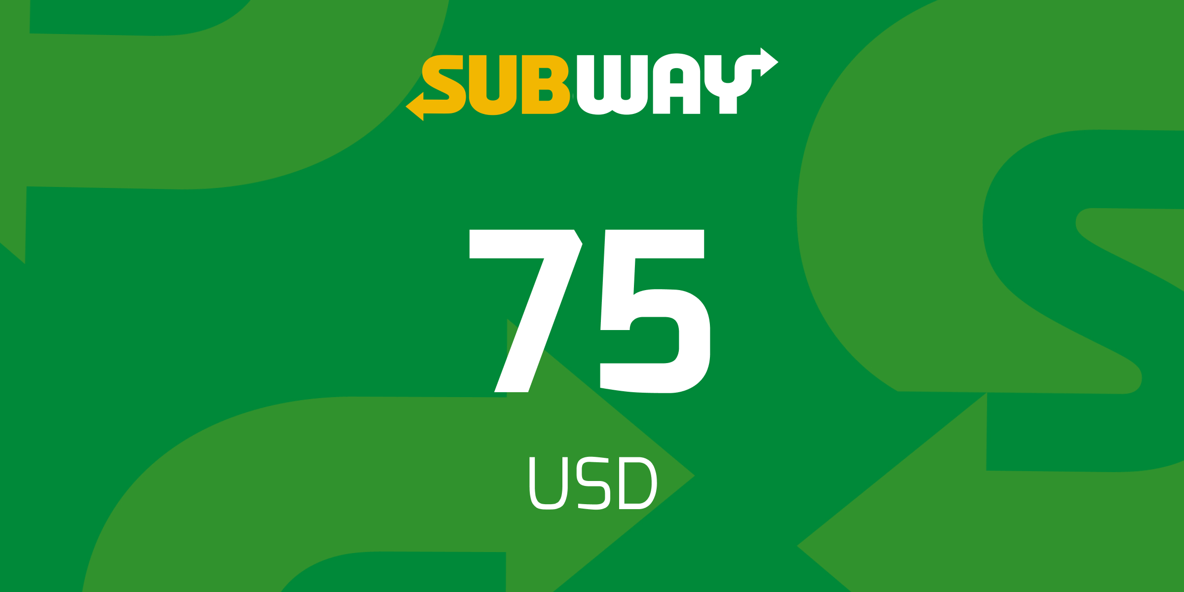 Subway Gift Card 75 USD
