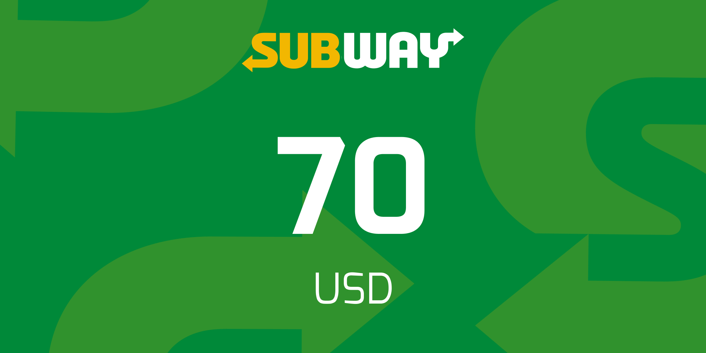 Subway Gift Card 70 USD
