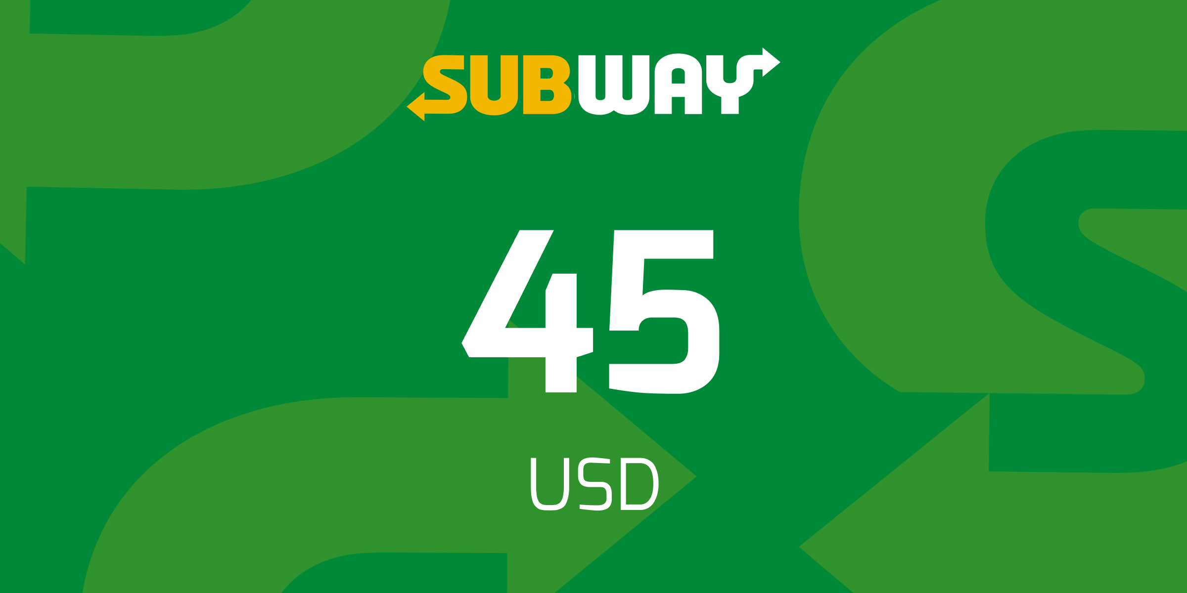 Subway Gift Card 45 USD